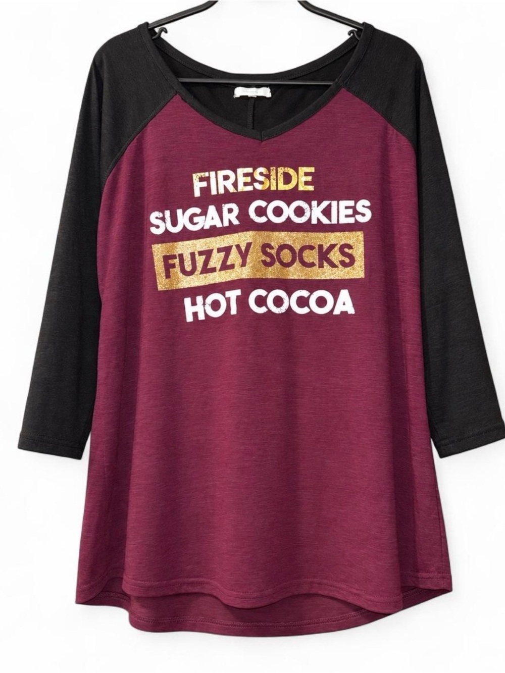 Maurices Size 0 Fireside Sugar Cookies Fuzzy Socks Hot Cocoa Holiday Top